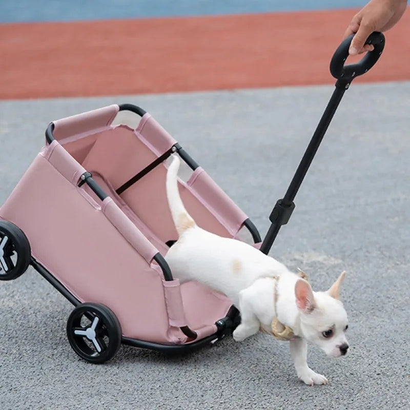 Folding Travel Pet Cart 4 Wheels Rolling Cat Carrier Lightweight Trolley For Travel Shopping Walking Anti Slip Durable Wheels