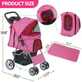 Pet Stroller For Dogs And Cats, 3 4 WheelDesign With Storage Basket Cup Holder, Lightweight Travel Carrier For Small Medium Pet