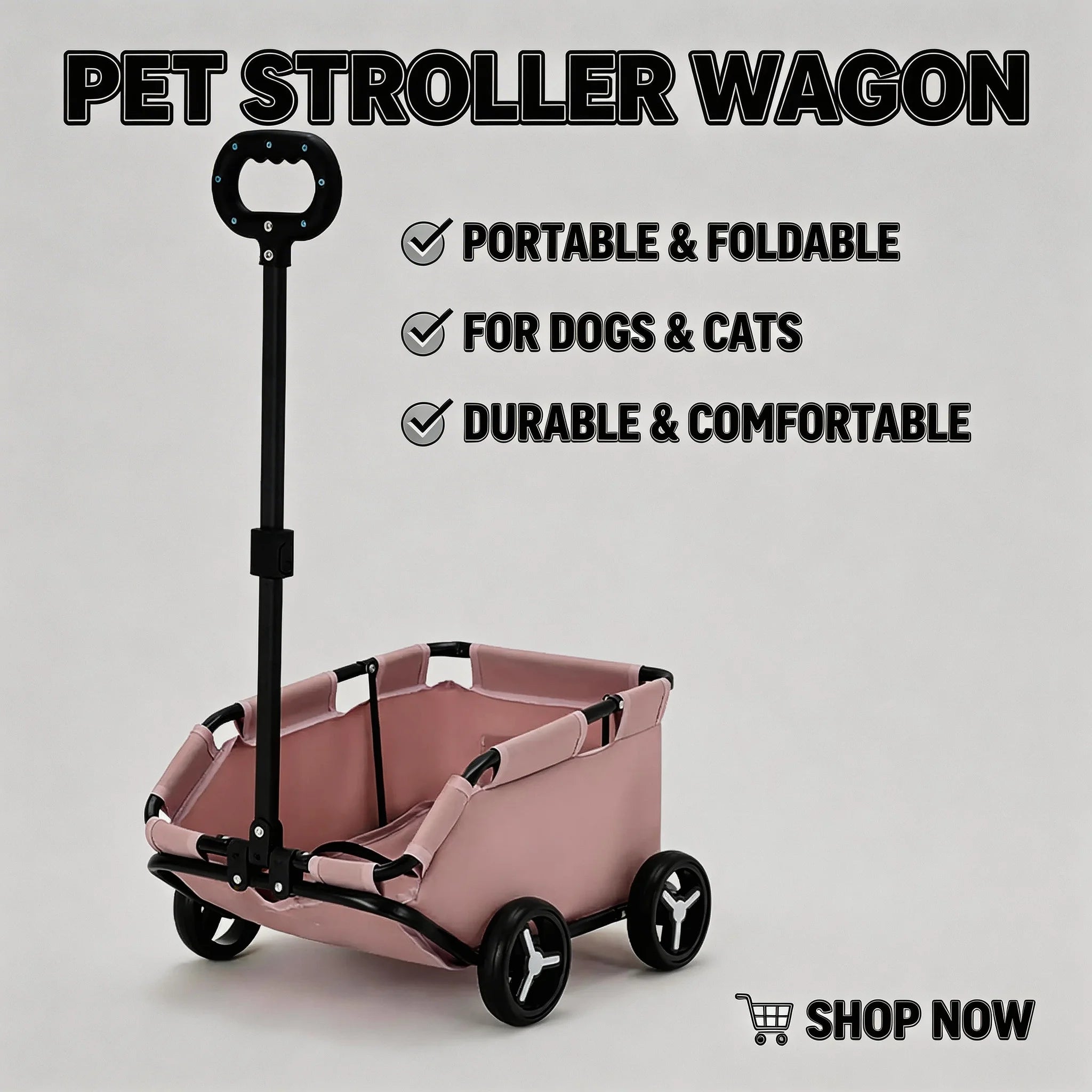 Folding Travel Pet Cart 4 Wheels Rolling Cat Carrier Lightweight Trolley For Travel Shopping Walking Anti Slip Durable Wheels