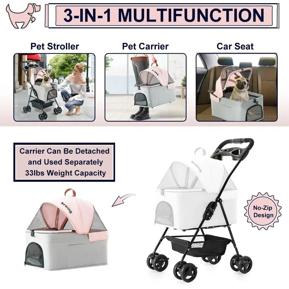 Pet Stroller for Small Dogs and Cats, Folding Lightweight Dog Stroller with Detachable Carrier Portable Cat Puppy Jogging Stroll
