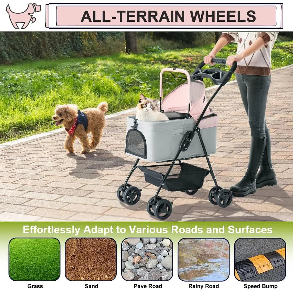 Pet Stroller for Small Dogs and Cats, Folding Lightweight Dog Stroller with Detachable Carrier Portable Cat Puppy Jogging Stroll