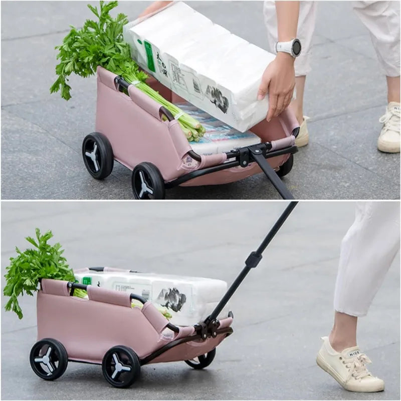 Folding Travel Pet Cart 4 Wheels Rolling Cat Carrier Lightweight Trolley For Travel Shopping Walking Anti Slip Durable Wheels