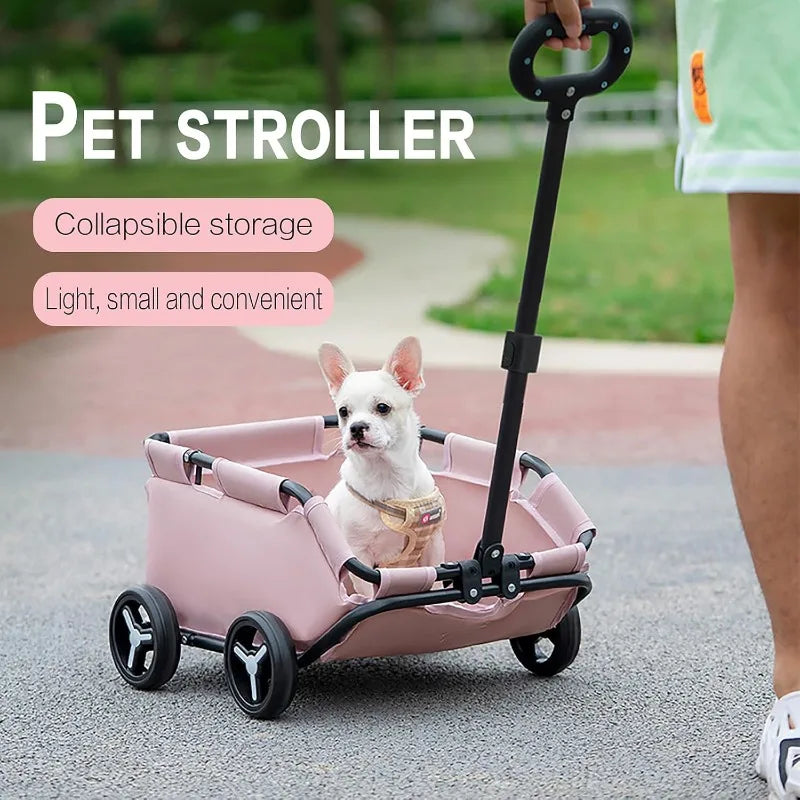 Folding Travel Pet Cart 4 Wheels Rolling Cat Carrier Lightweight Trolley For Travel Shopping Walking Anti Slip Durable Wheels